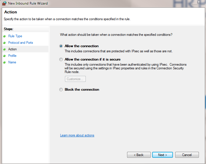 Windows Firewall Action