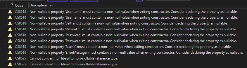 Non-null Value Warning